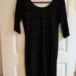 Black eyelet style dress with 3/4 length sleeeves